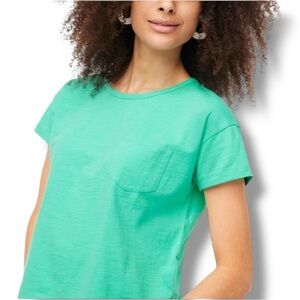 J. Crew Vibrant Light Teal Boxy Cropped Cotton Simple Short Sleeve Tee